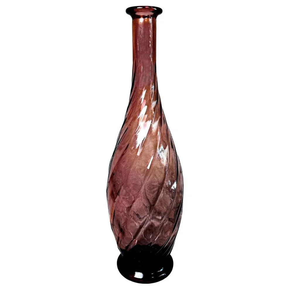 Vintage Amethyst Art Glass Vase Swirl Optic Purple Tall Vase 13.5